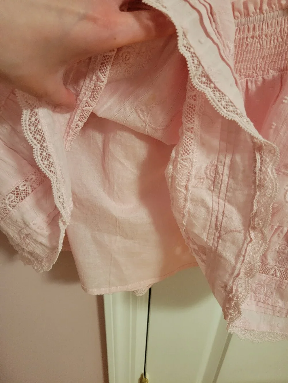 NWT LoveShackFancy Pink Eyelet Lace Tiered Mini Skirt Limited Edition 9 Coquette